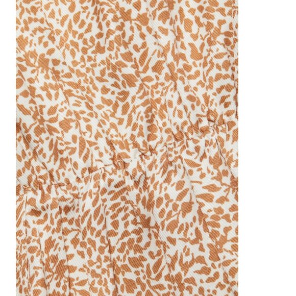 Like New Elie Tahari Beige and Cream Floral Printed Tie Front A Line Midi Dress - Picture 5 of 14